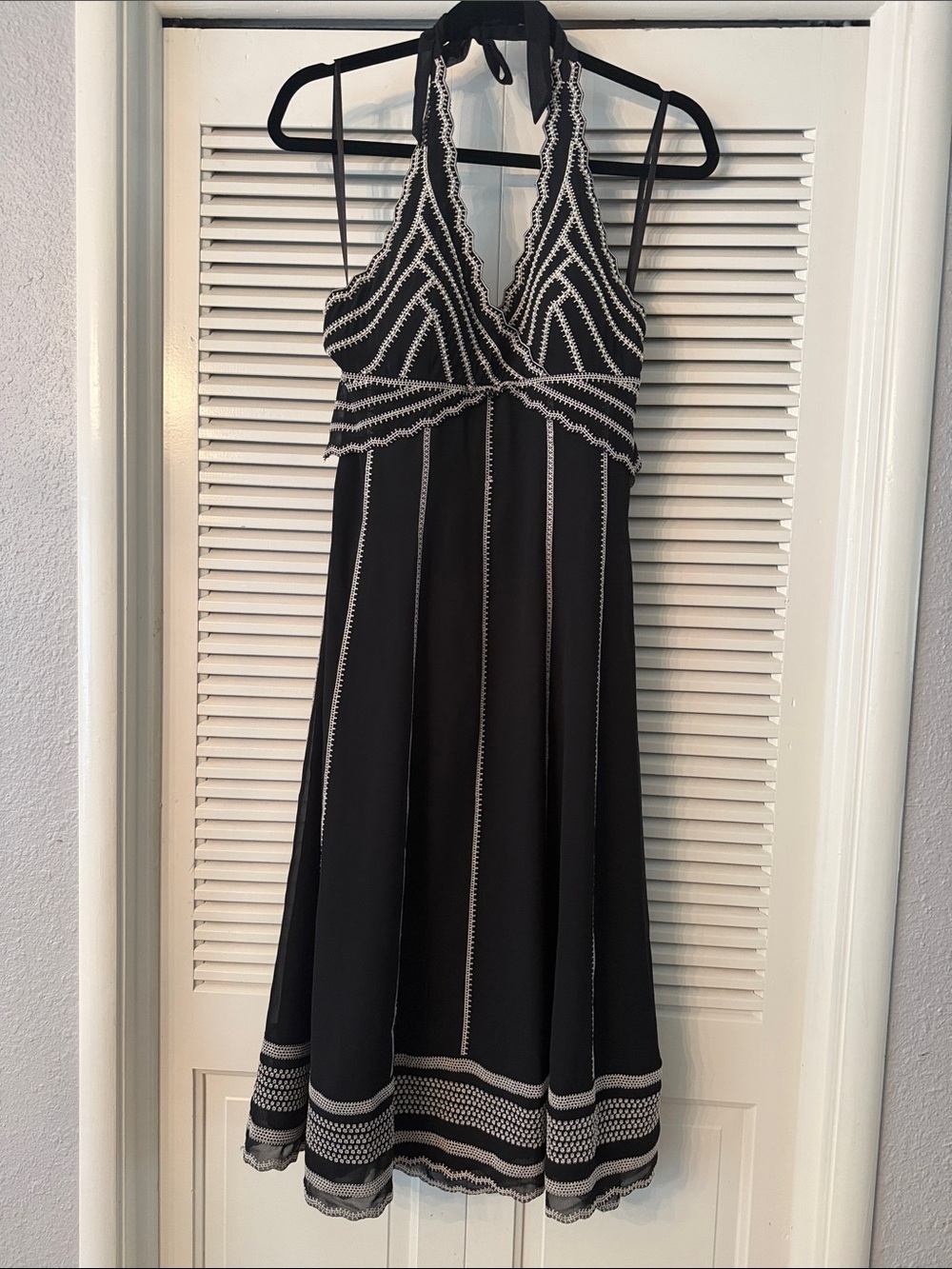 Eliza J Black One-Shoulder Halter Dress with White Trim